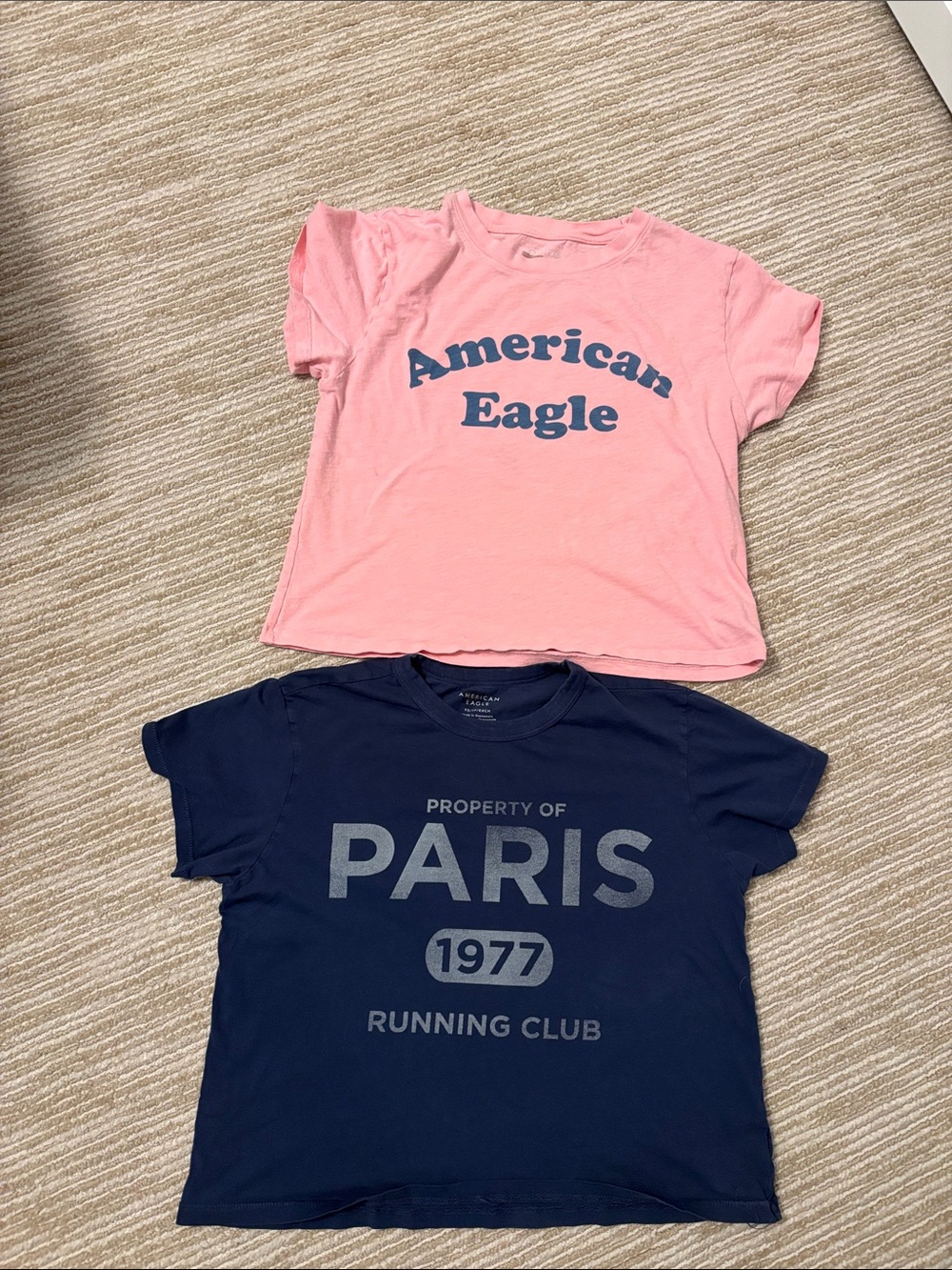 American Eagle Outfitters Logo Tee bundle( 1 small pink and one extra small navy